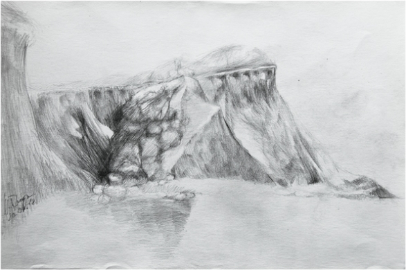 Hiddensee Steilküste Bleistift 35x25cm W.Dreysse